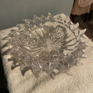 Party lite Aurora Crystal footed candlestick holds 3 taper candles 9.5x3